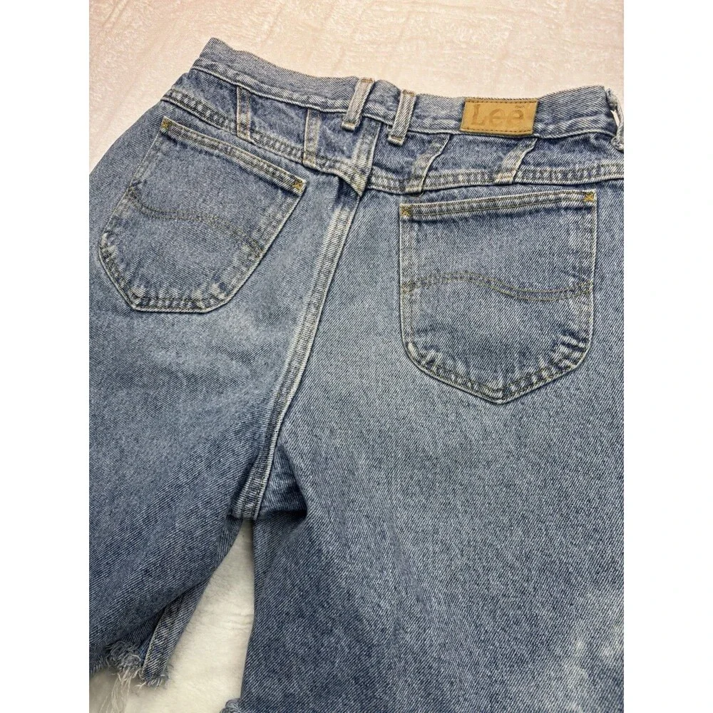 Vintage LEE Shorts 14 High Waist Light Wash Jean Denim Mom Made In USA 80's